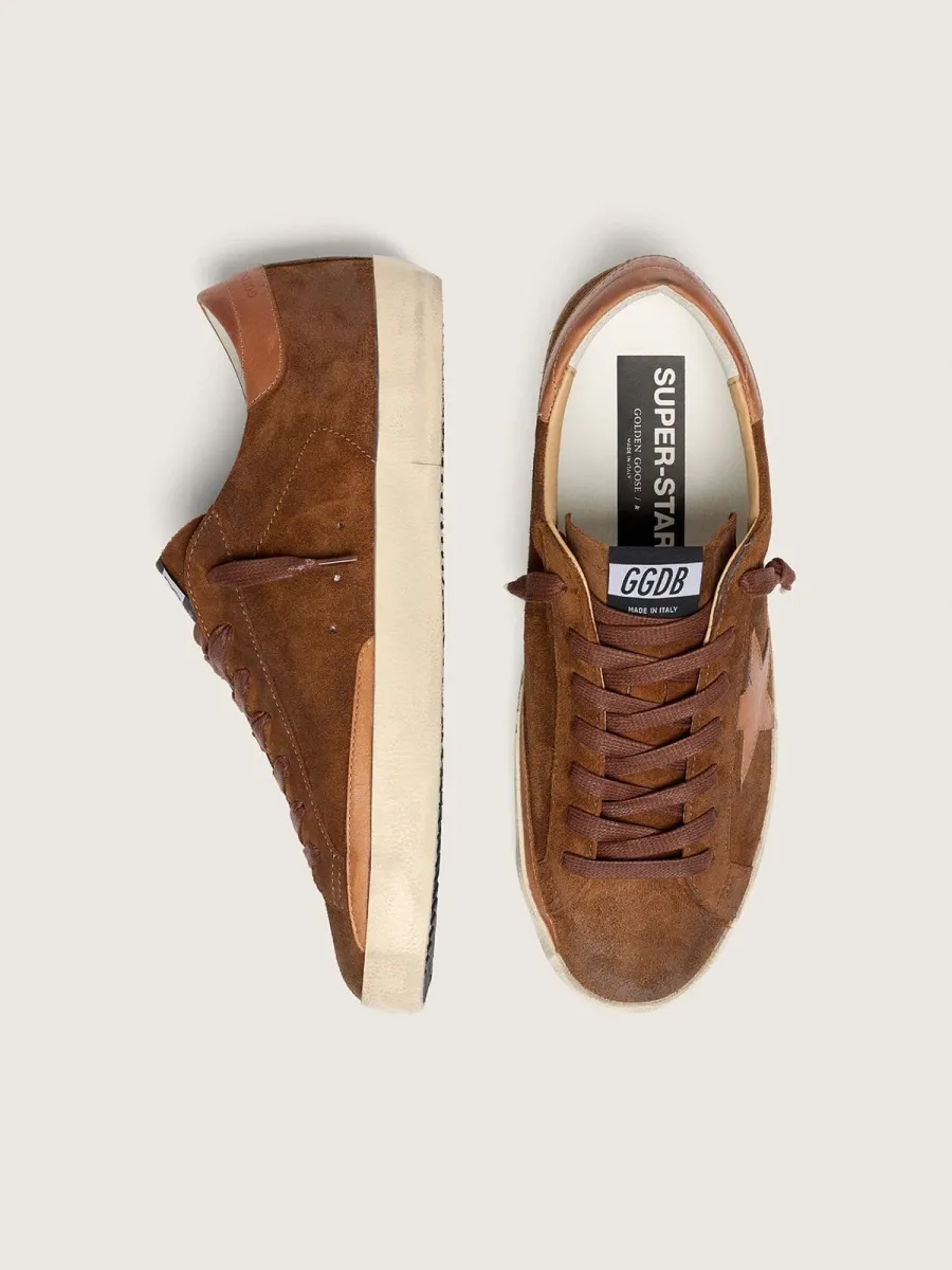 Super-Star LTD uomo in suede color marrone con stella in pelle mattone e ricamo con perline verdi