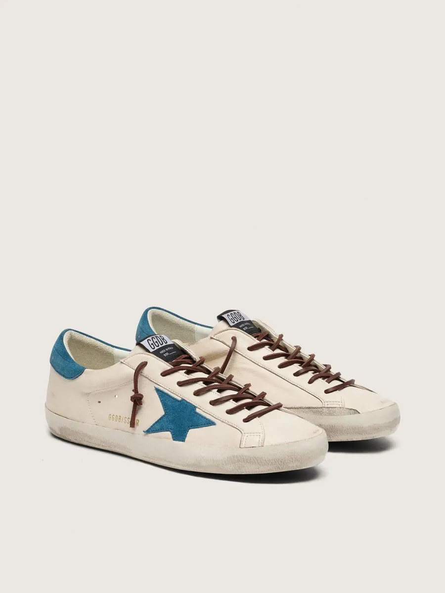 Super-Star uomo in pelle bianca con stella in suede turchese