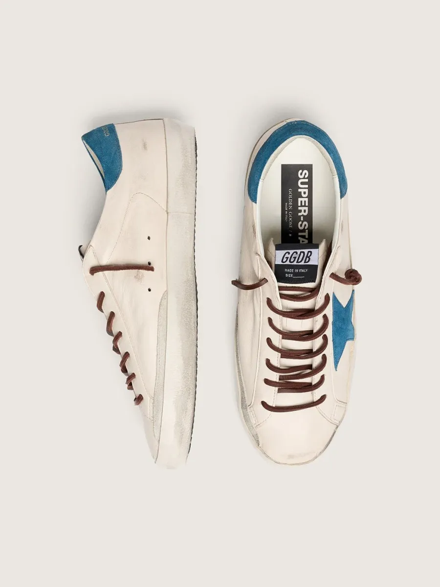 Super-Star uomo in pelle bianca con stella in suede turchese