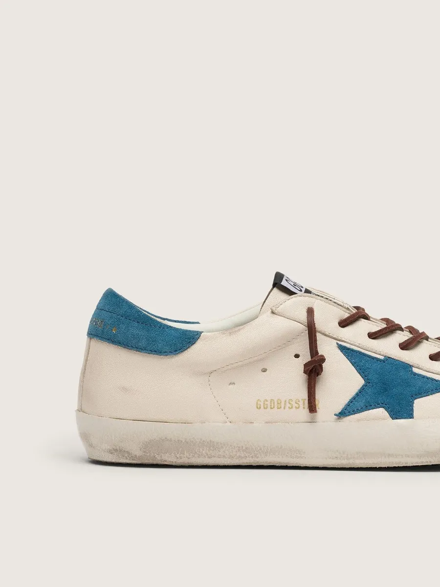 Super-Star uomo in pelle bianca con stella in suede turchese