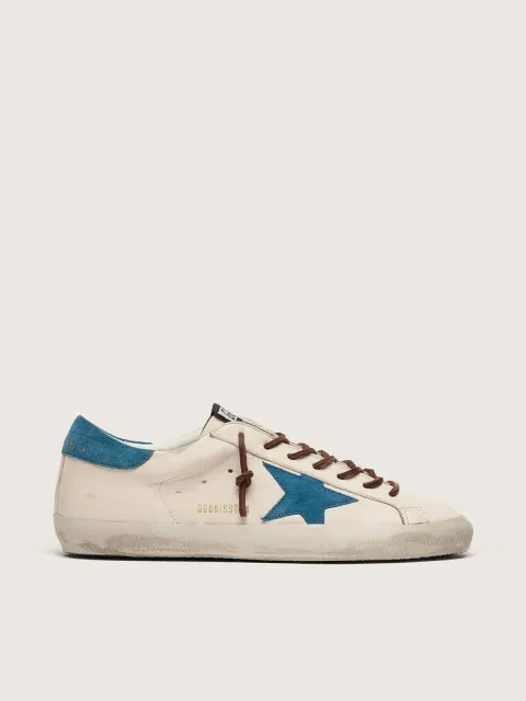 Super-Star uomo in pelle bianca con stella in suede turchese