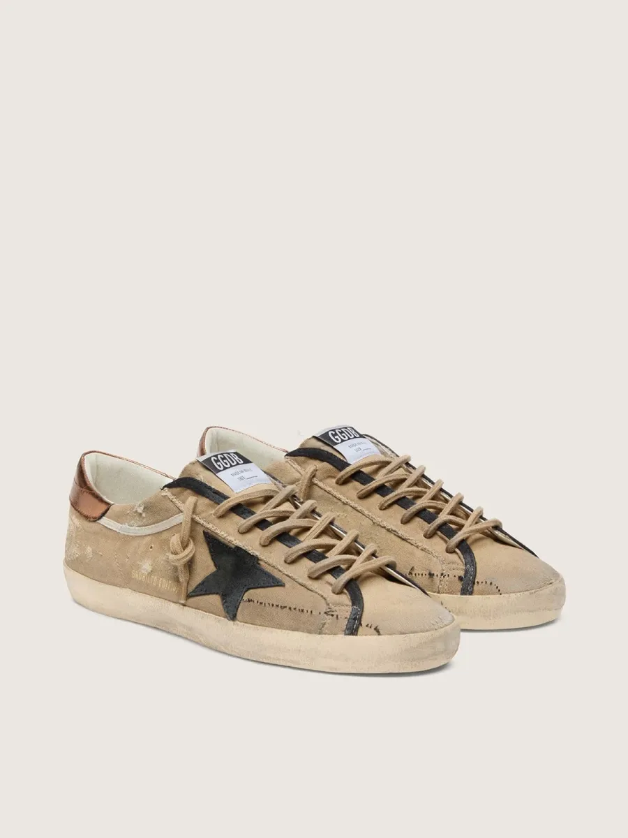 Super-Star LTD uomo in canvas beige con stella in pelle nera