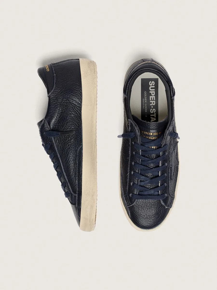Super-Star uomo in pelle blu navy con stella in pelle ton sur ton