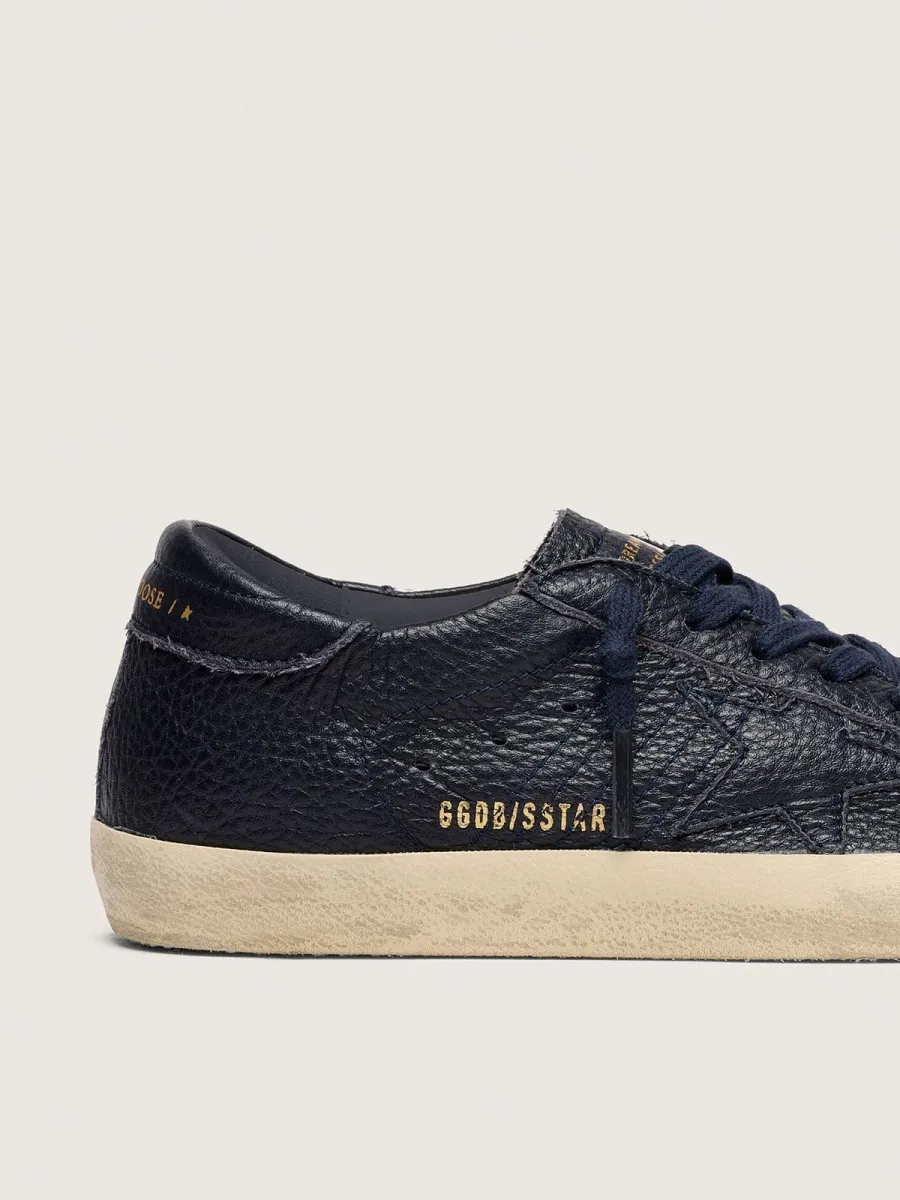 Super-Star uomo in pelle blu navy con stella in pelle ton sur ton