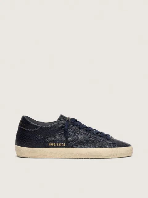 Super-Star uomo in pelle blu navy con stella in pelle ton sur ton