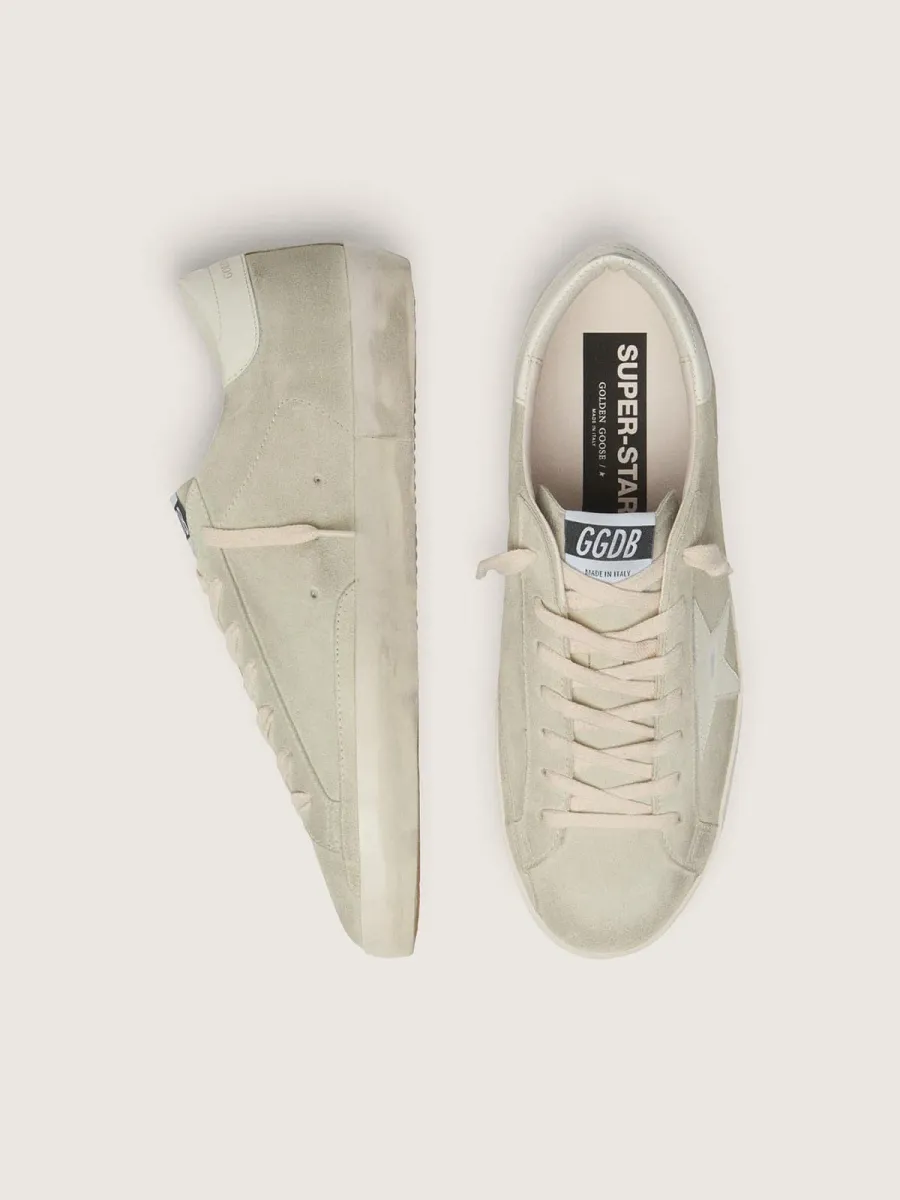 Super-Star uomo in suede grigio chiaro con stella in pelle bianca
