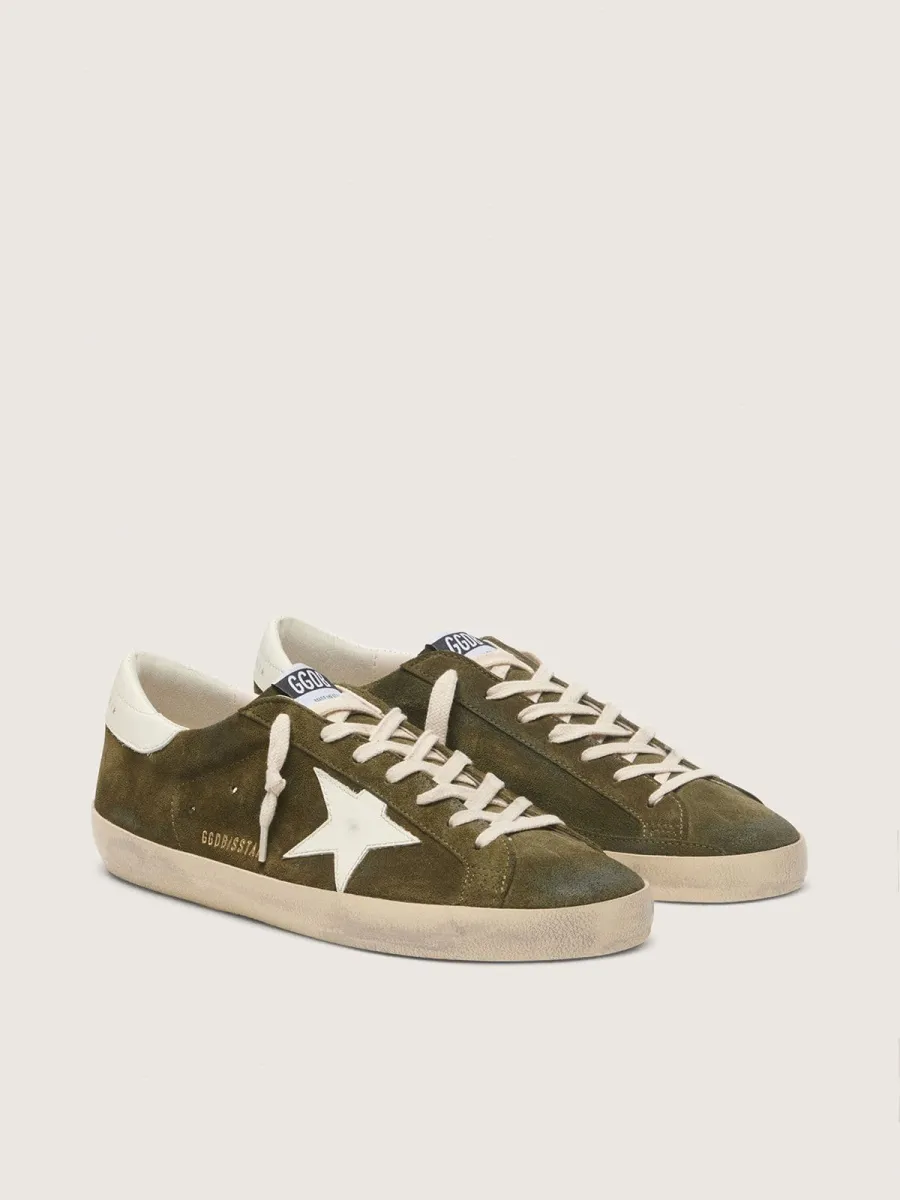 Super-Star uomo in suede verde oliva con stella in pelle bianca