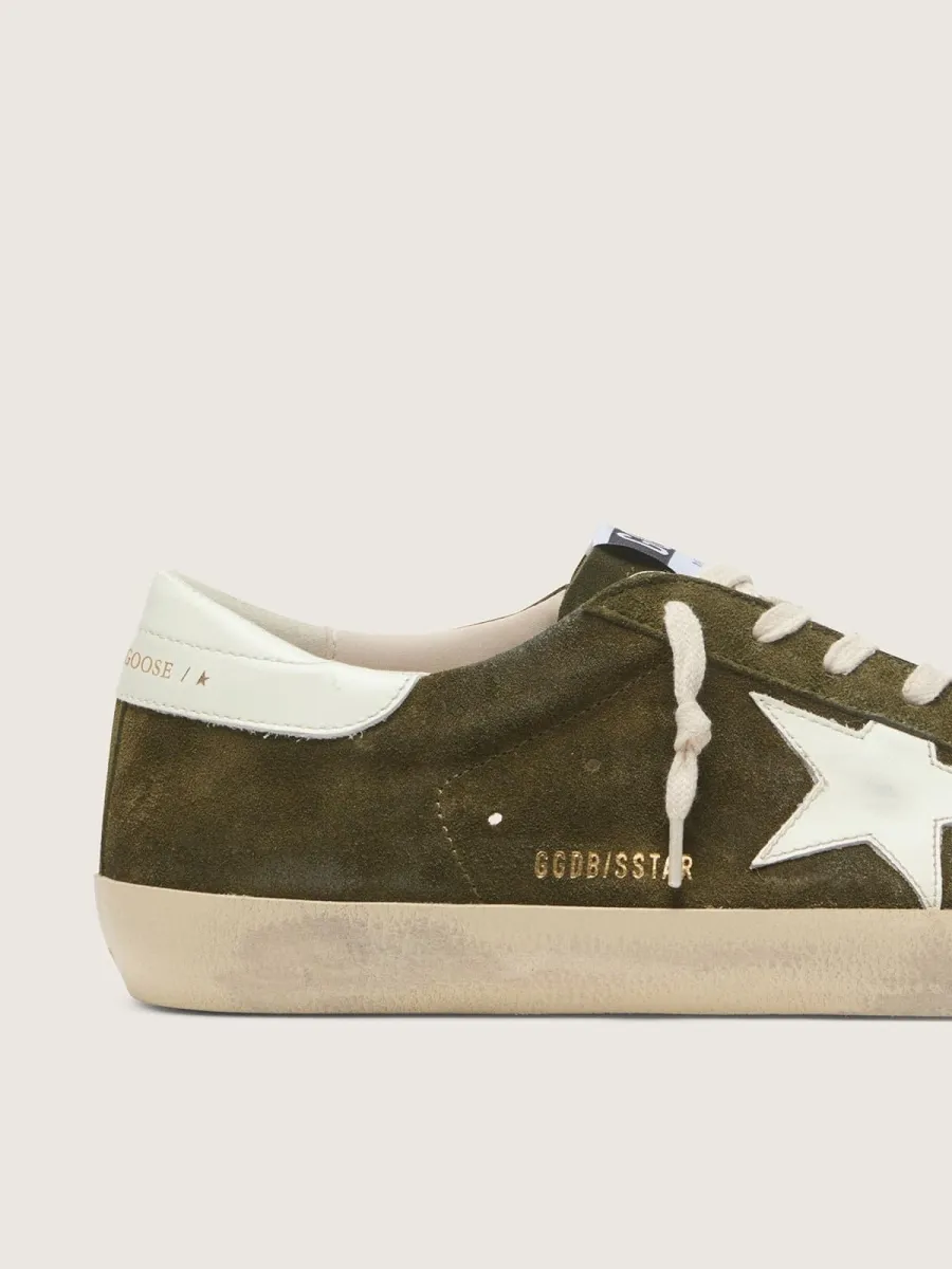 Super-Star uomo in suede verde oliva con stella in pelle bianca