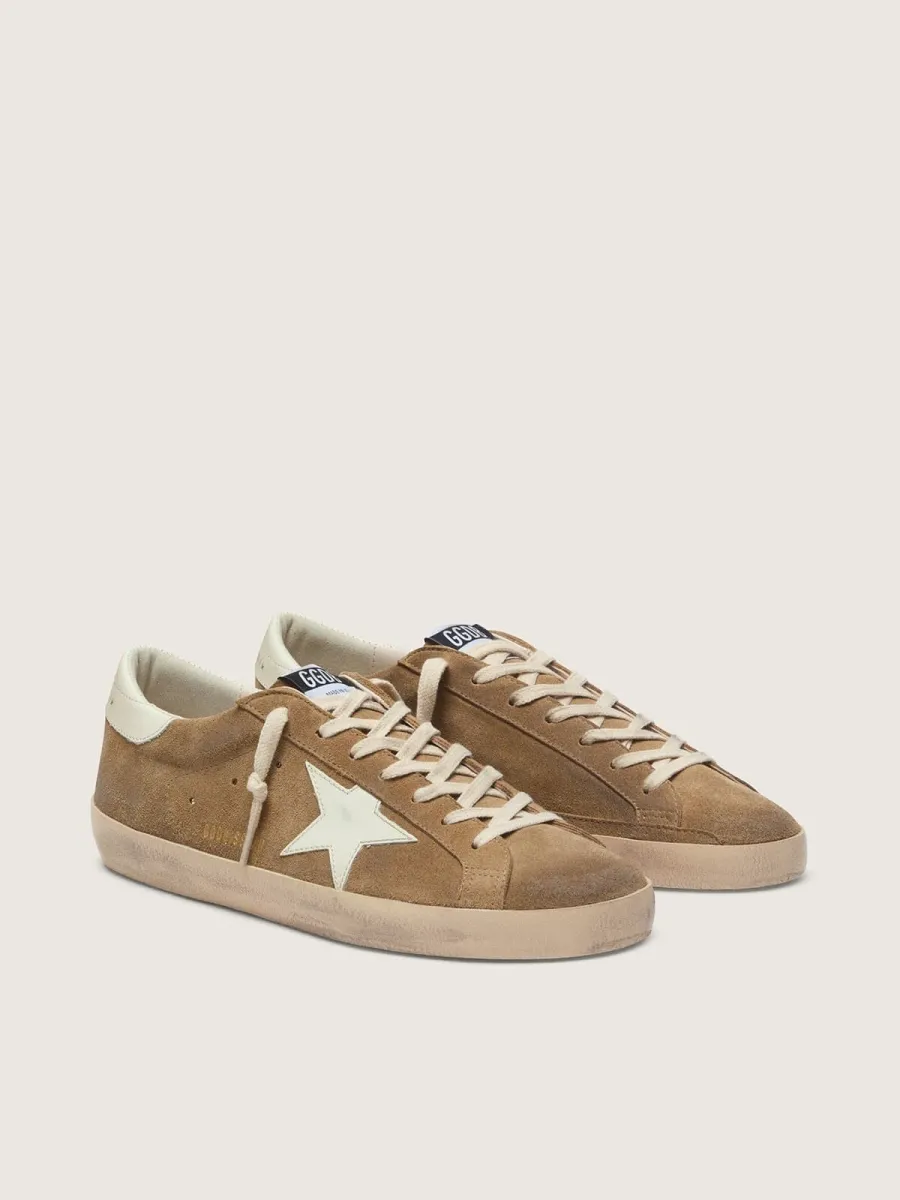 Super-Star uomo in suede tabacco con stella in pelle bianca