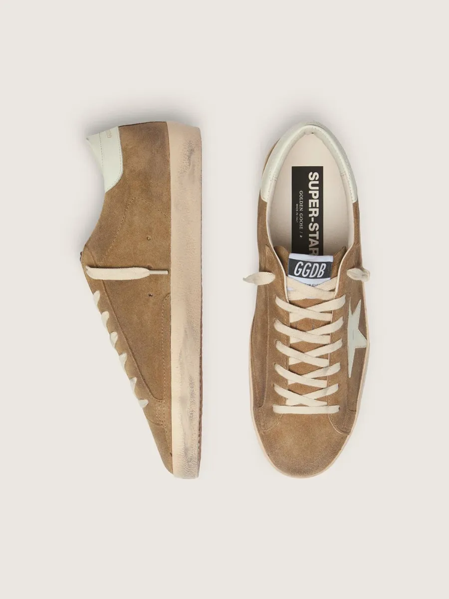 Super-Star uomo in suede tabacco con stella in pelle bianca