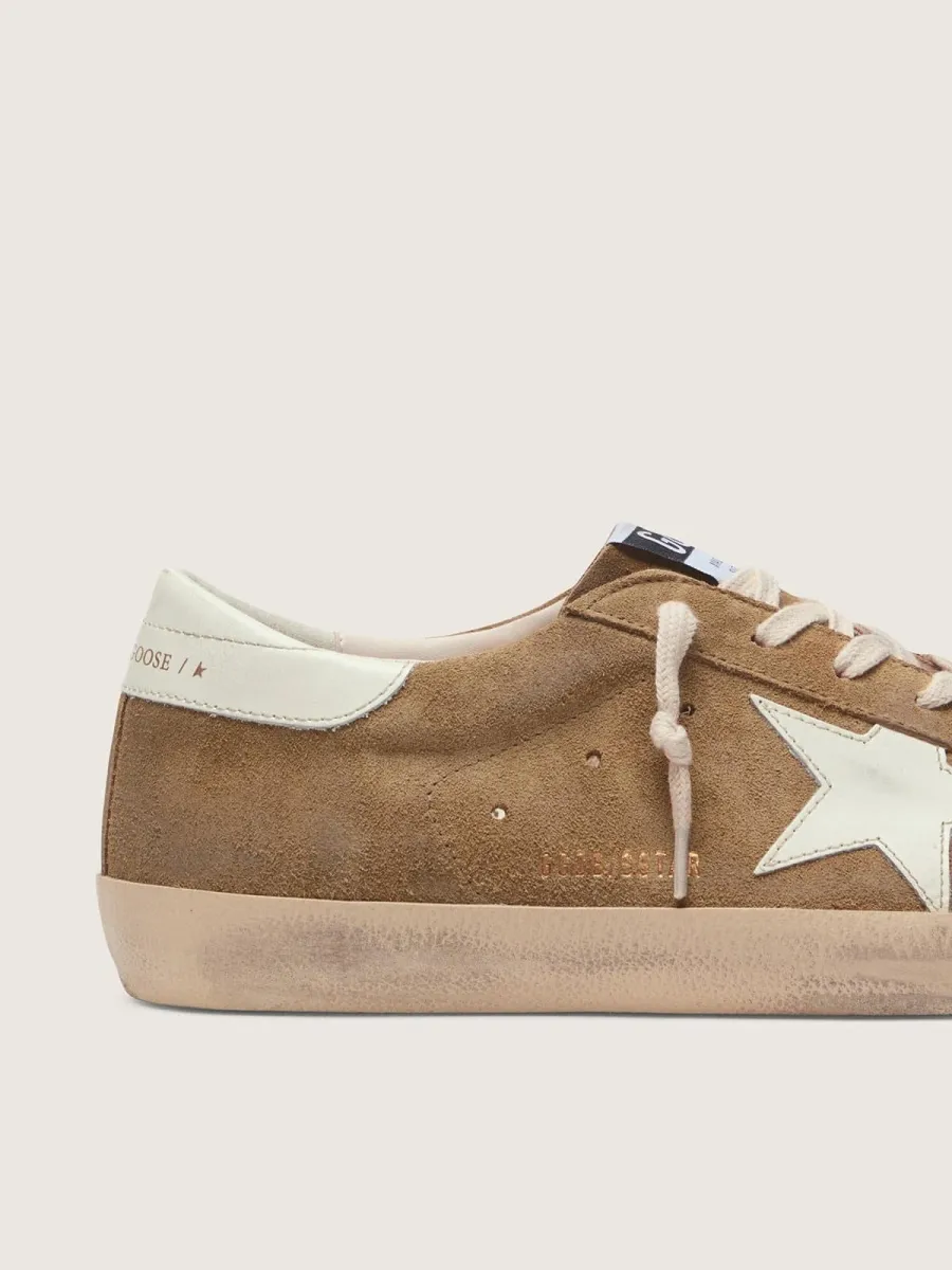 Super-Star uomo in suede tabacco con stella in pelle bianca