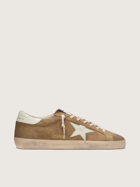 Super-Star uomo in suede tabacco con stella in pelle bianca