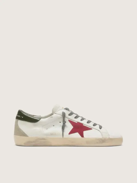 Super-Star Uomo con stella in suede rosso e talloncino in pelle verde