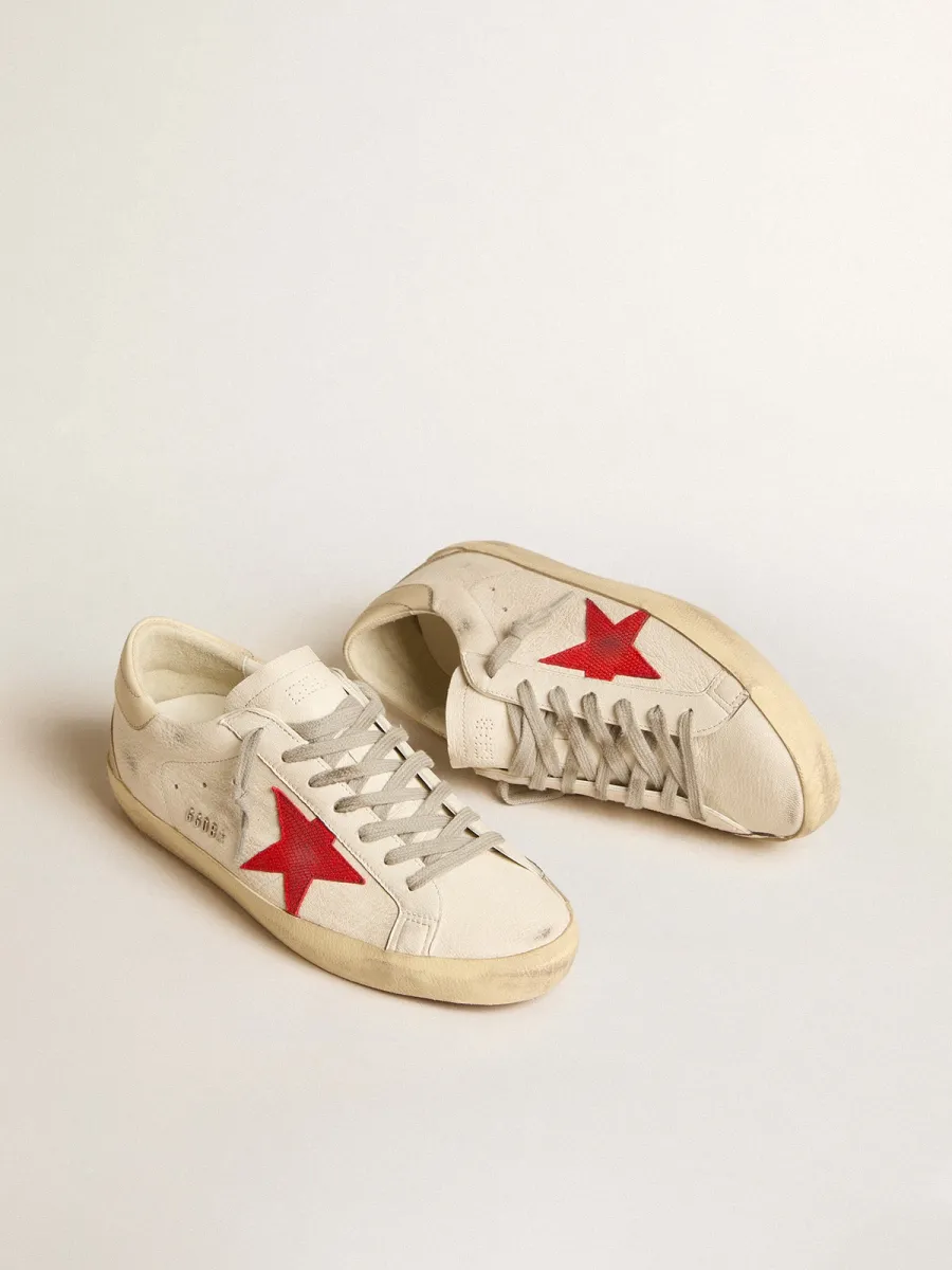 Super-Star Uomo in nappa con stella rossa e talloncino in pelle crema