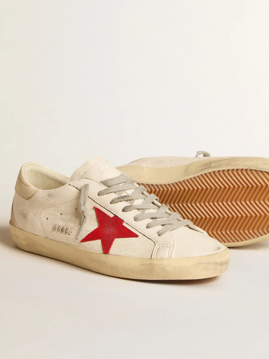 Super-Star Uomo in nappa con stella rossa e talloncino in pelle crema