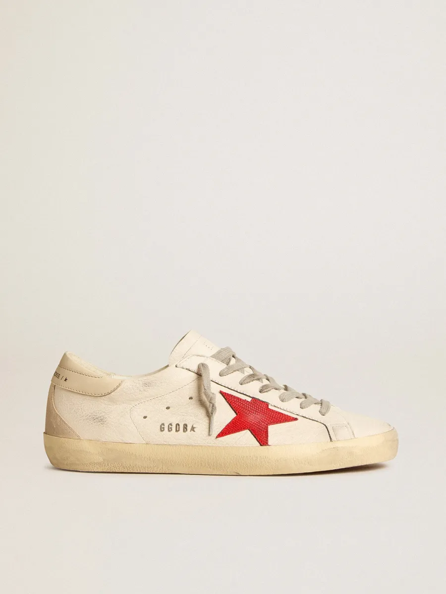 Super-Star Uomo in nappa con stella rossa e talloncino in pelle crema