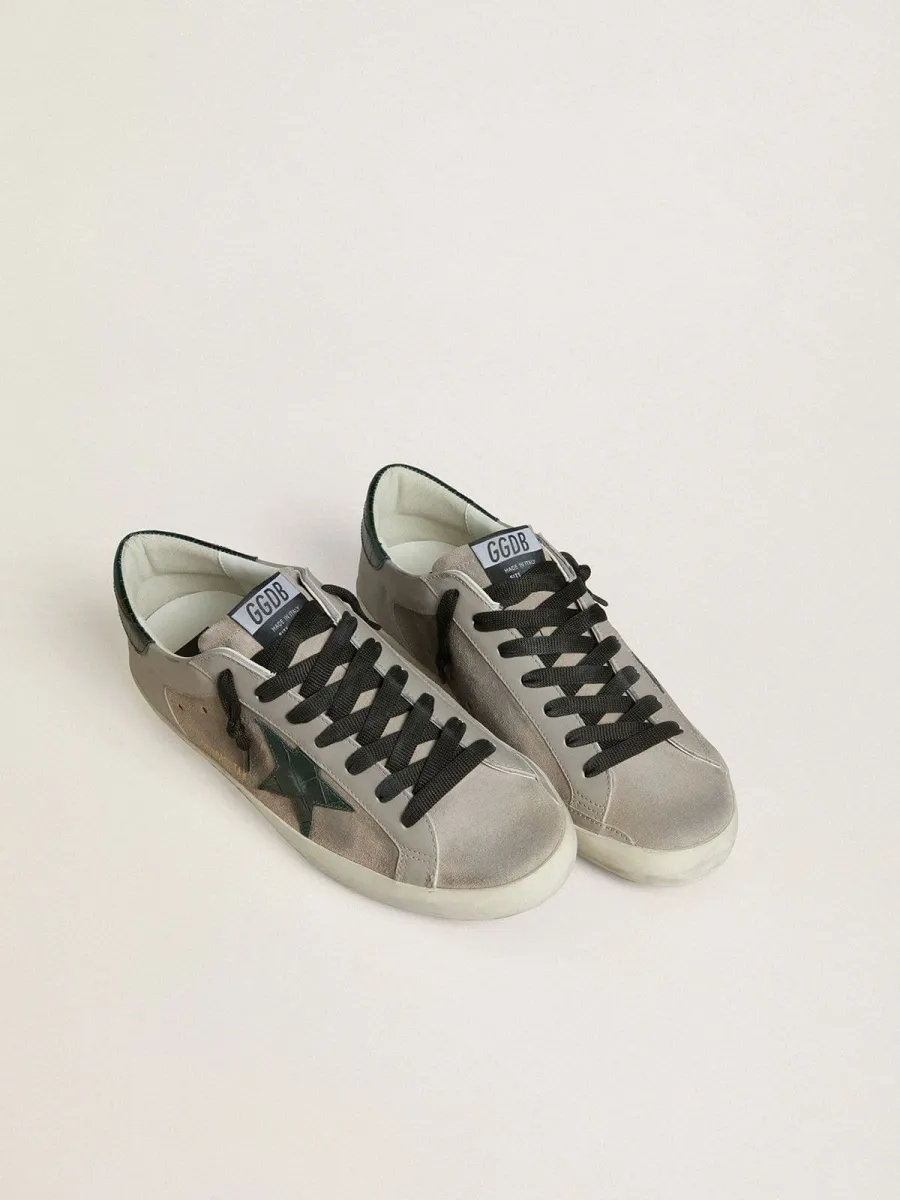 Super-Star Uomo in nappa e suede con stella in pelle coccodrillo verde