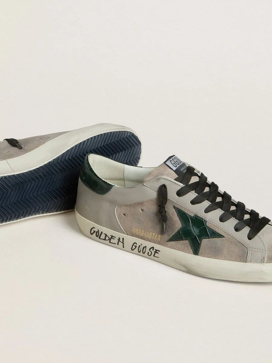 Super-Star Uomo in nappa e suede con stella in pelle coccodrillo verde