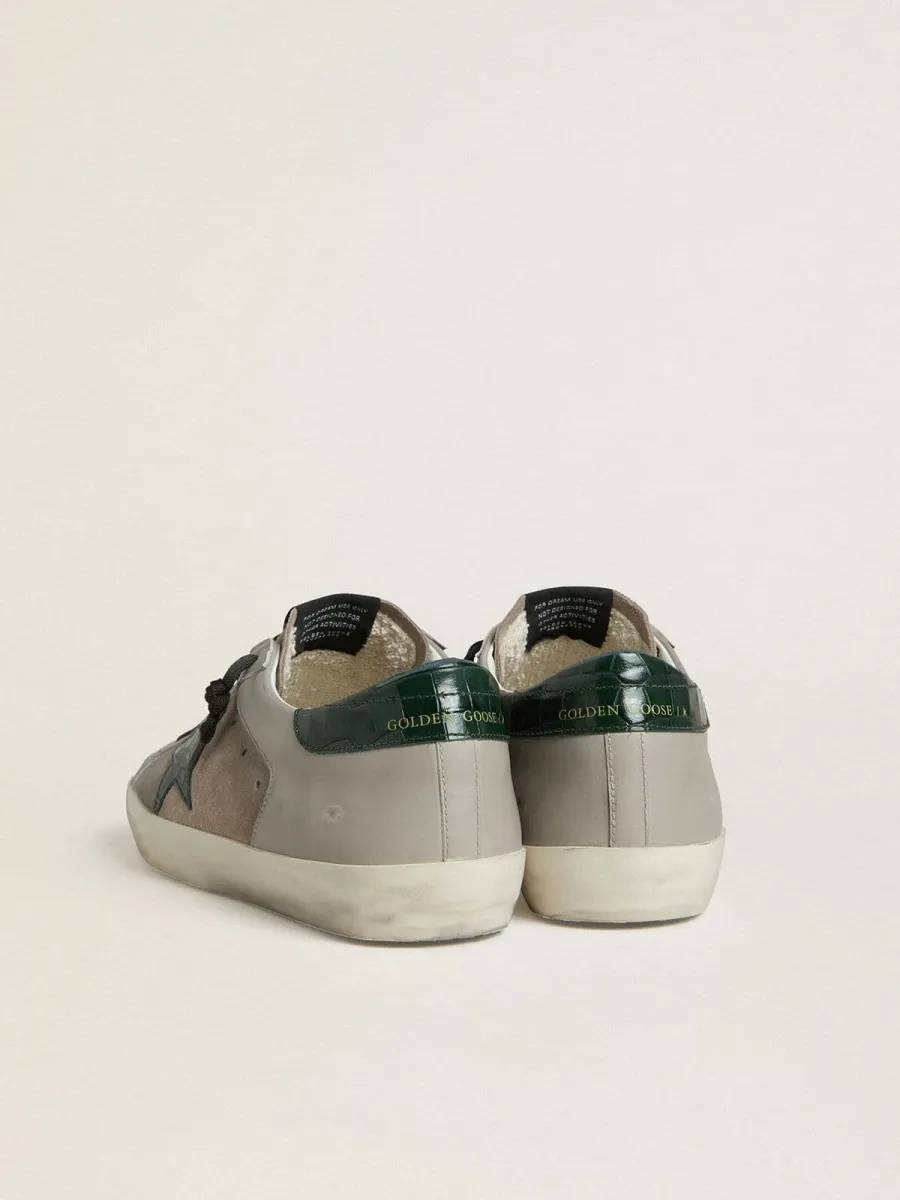 Super-Star Uomo in nappa e suede con stella in pelle coccodrillo verde