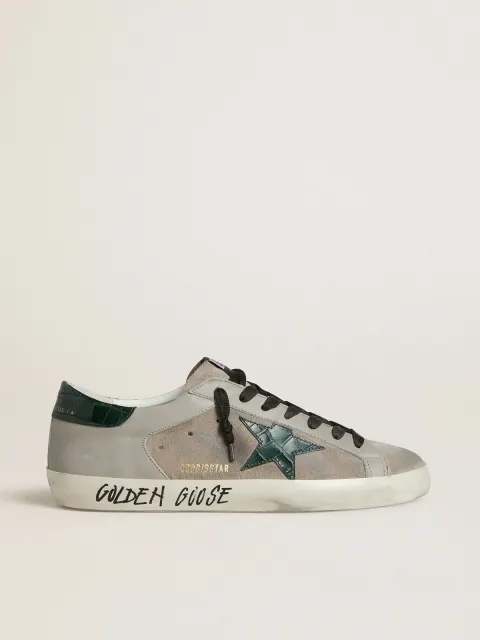 Super-Star Uomo in nappa e suede con stella in pelle coccodrillo verde