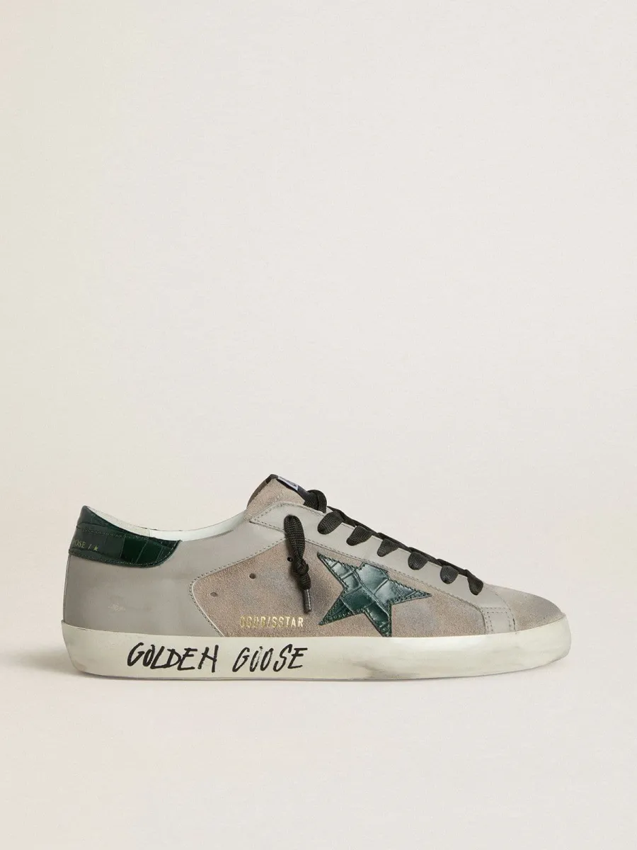 Super-Star Uomo in nappa e suede con stella in pelle coccodrillo verde