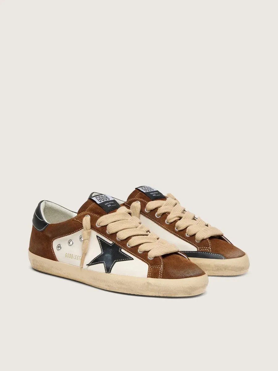 Super-Star uomo in pelle bianca e suede marrone con stella in pelle nera