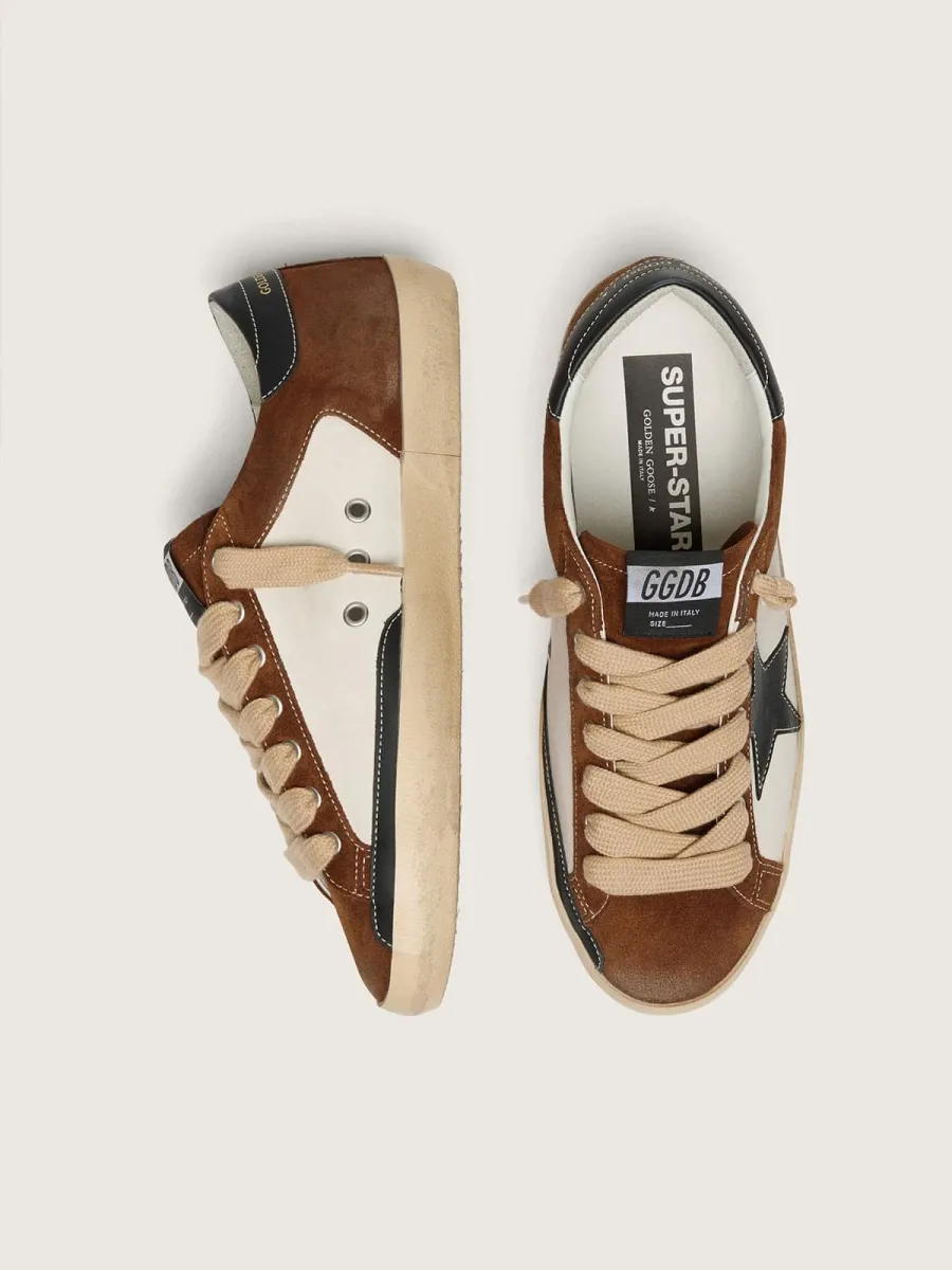 Super-Star uomo in pelle bianca e suede marrone con stella in pelle nera