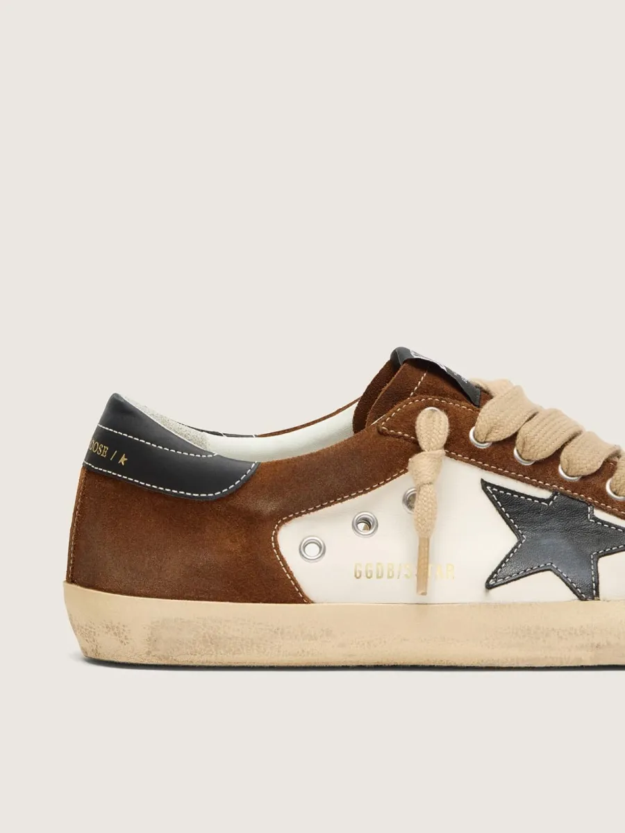 Super-Star uomo in pelle bianca e suede marrone con stella in pelle nera