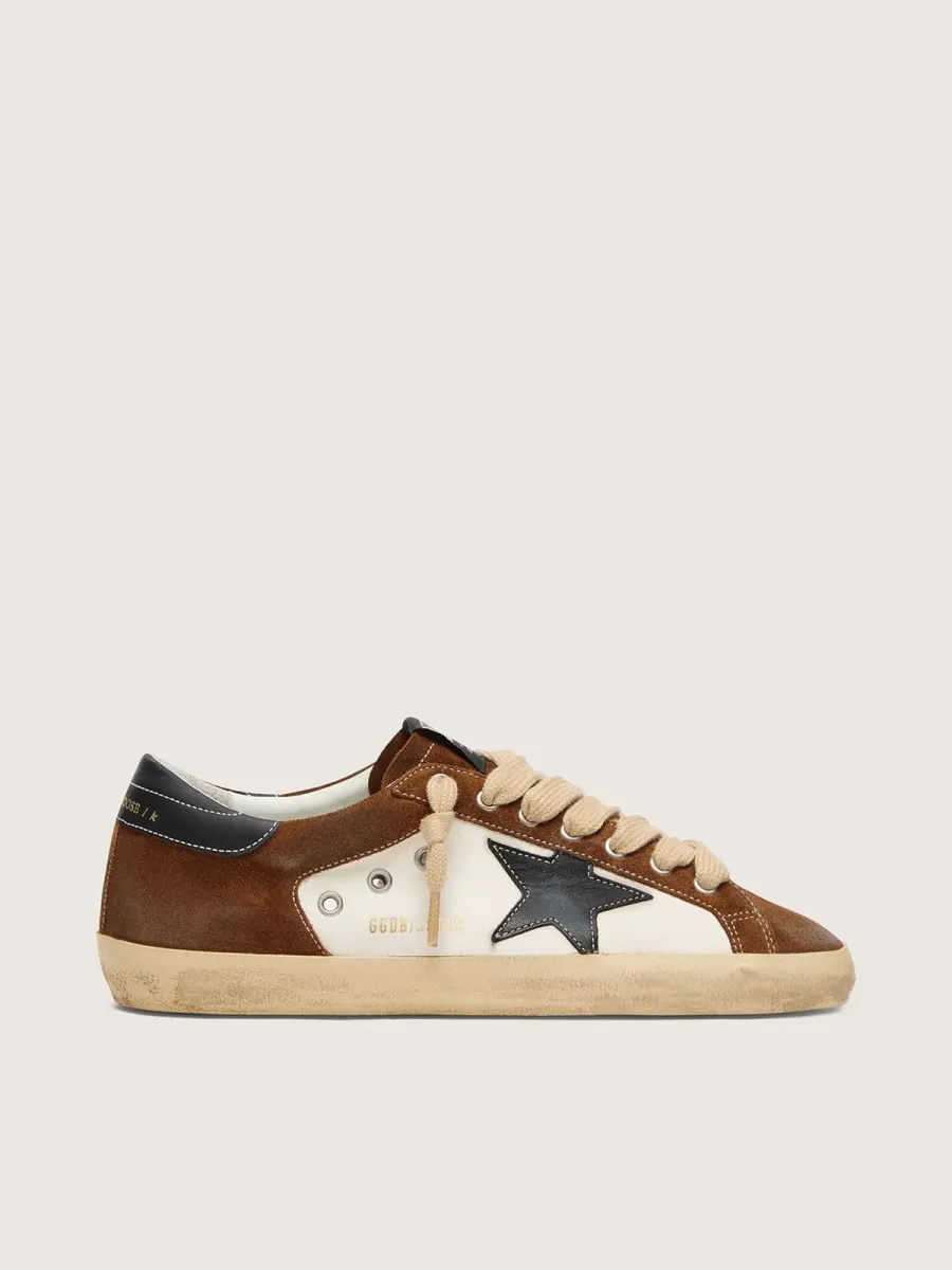 Super-Star uomo in pelle bianca e suede marrone con stella in pelle nera