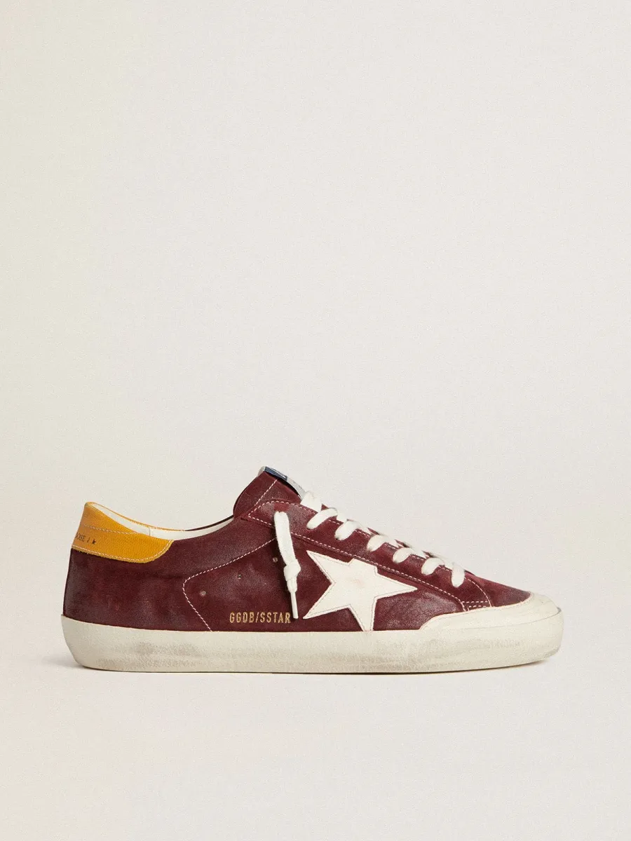 Super-Star Uomo in suede color mattone con stella in pelle bianca e talloncino effetto animalier