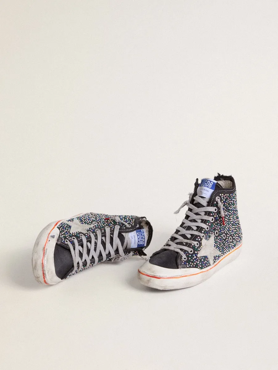 Francy Penstar uomo Lab in canvas nera con strass multicolori