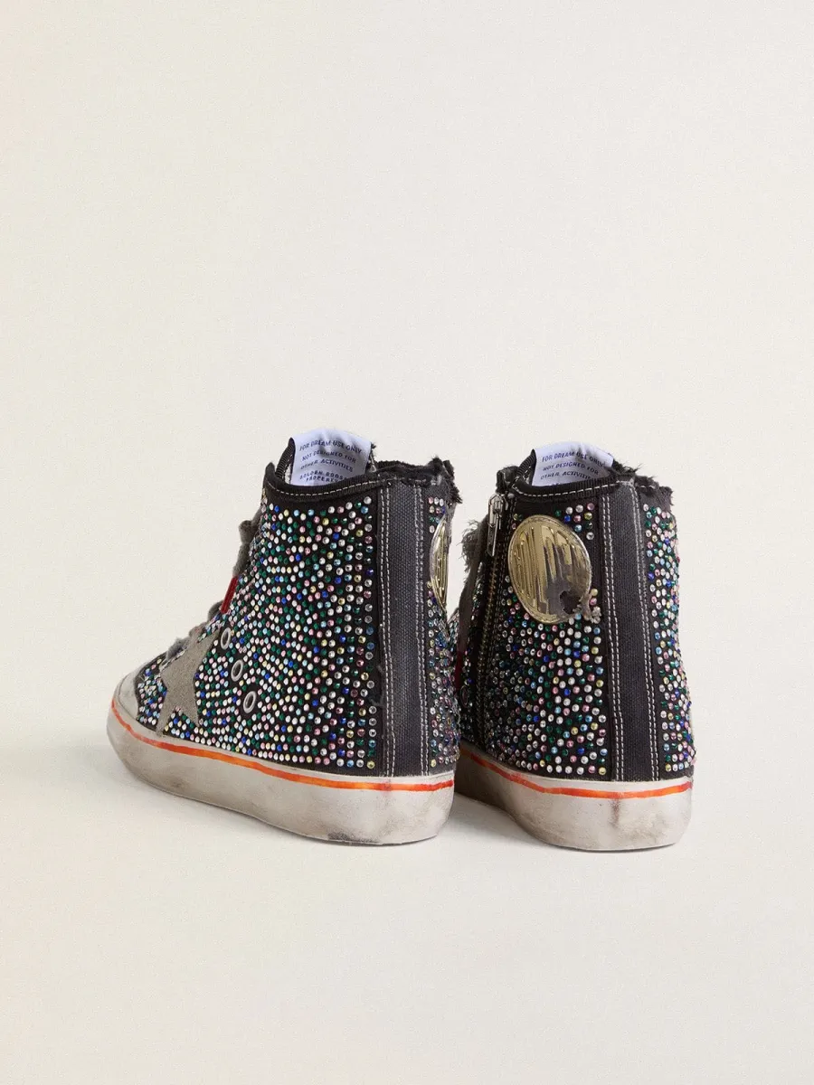 Francy Penstar uomo Lab in canvas nera con strass multicolori