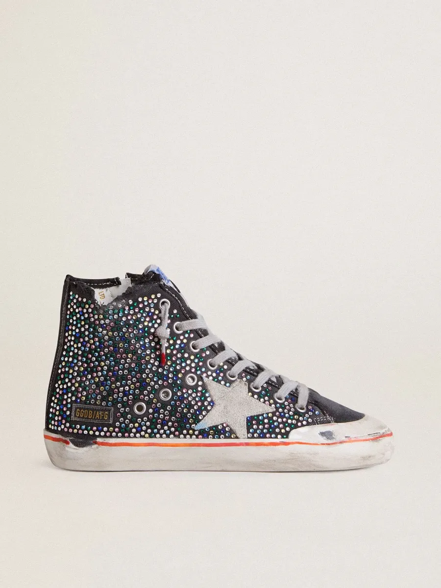 Francy Penstar uomo Lab in canvas nera con strass multicolori