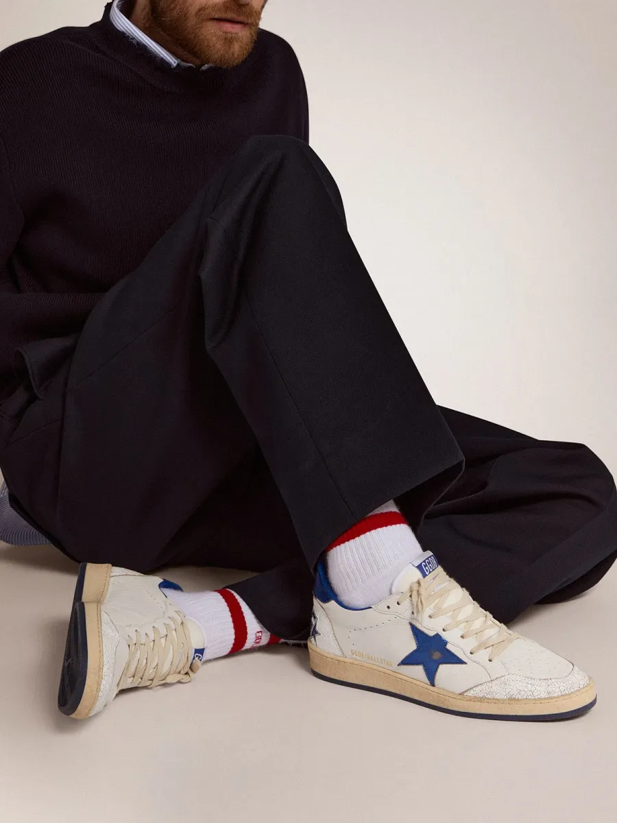 Ball Star Uomo in nappa bianca con stella e talloncino bluette