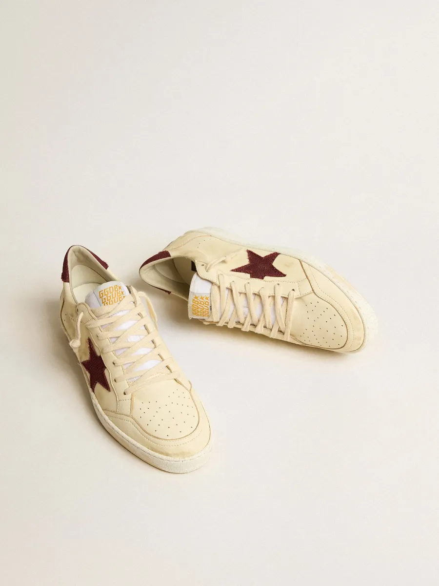 Ball Star Uomo in nappa beige con stella e talloncino in rete bordeaux