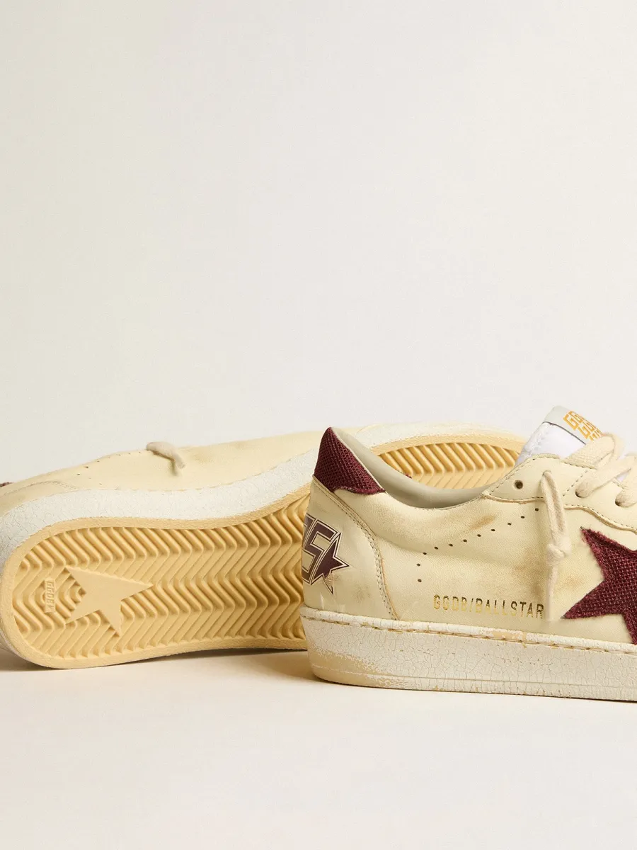 Ball Star Uomo in nappa beige con stella e talloncino in rete bordeaux