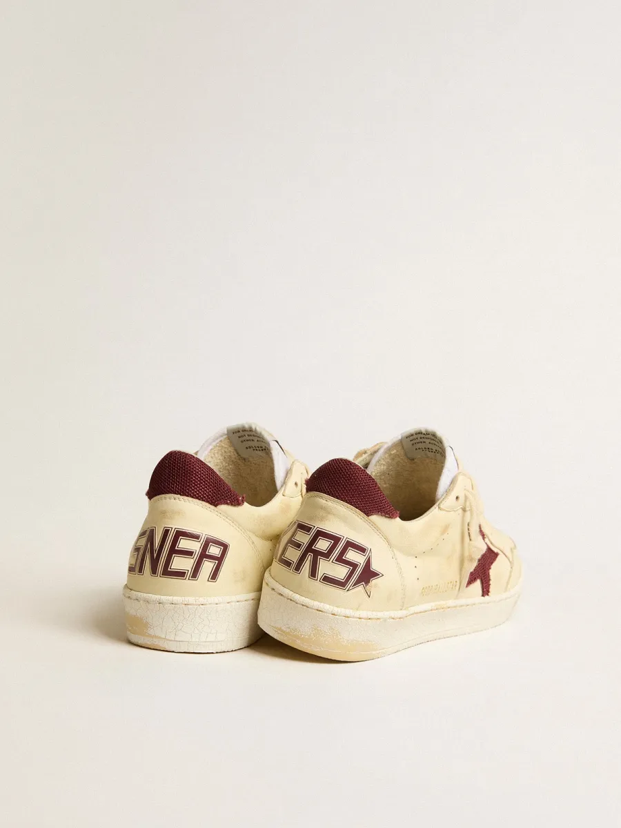 Ball Star Uomo in nappa beige con stella e talloncino in rete bordeaux