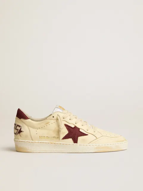 Ball Star Uomo in nappa beige con stella e talloncino in rete bordeaux