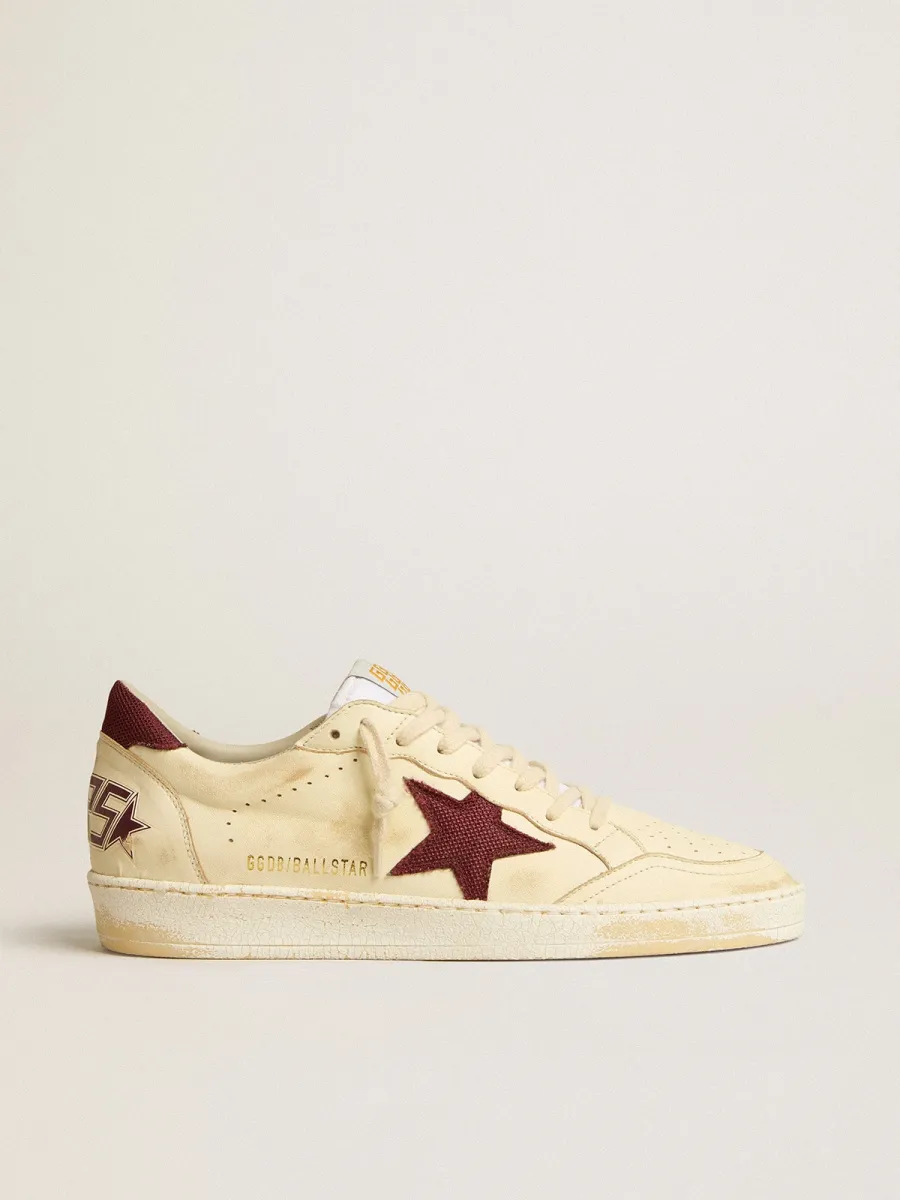 Ball Star Uomo in nappa beige con stella e talloncino in rete bordeaux