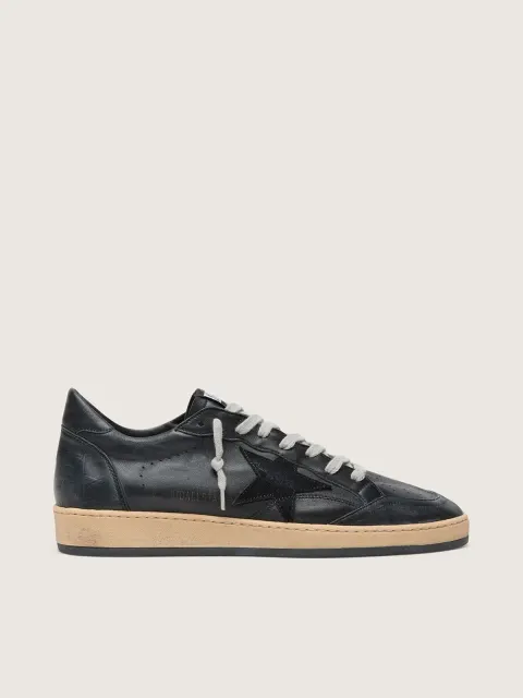 Ball Star Uomo in nappa nera con stella in suede e talloncino in nappa