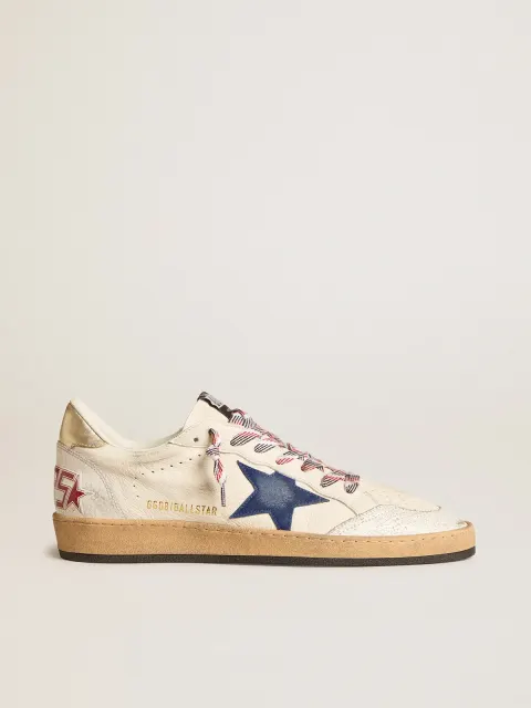 Ball Star Uomo in nappa con stella in suede blu e talloncino in pelle platino