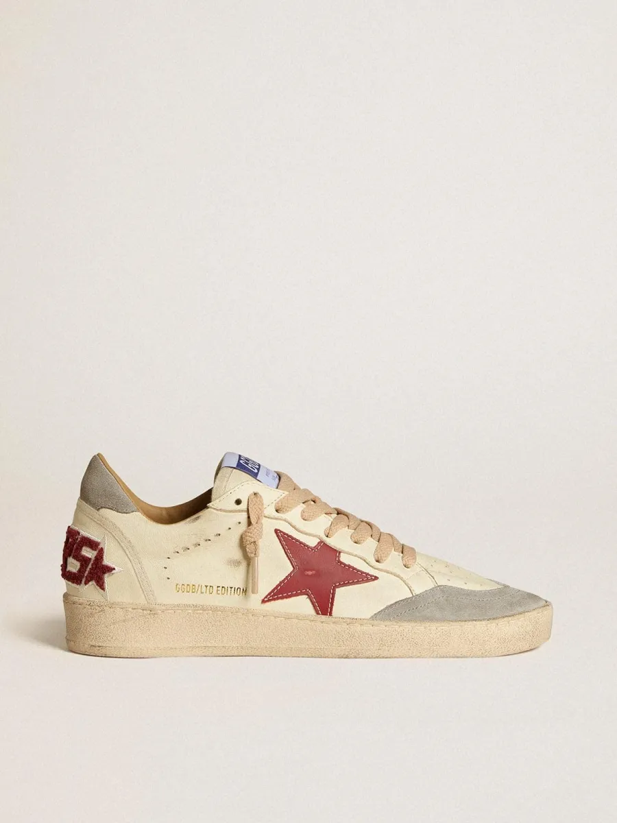 Ball Star Uomo LTD in nappa con stella in pelle rossa e talloncino in suede grigio