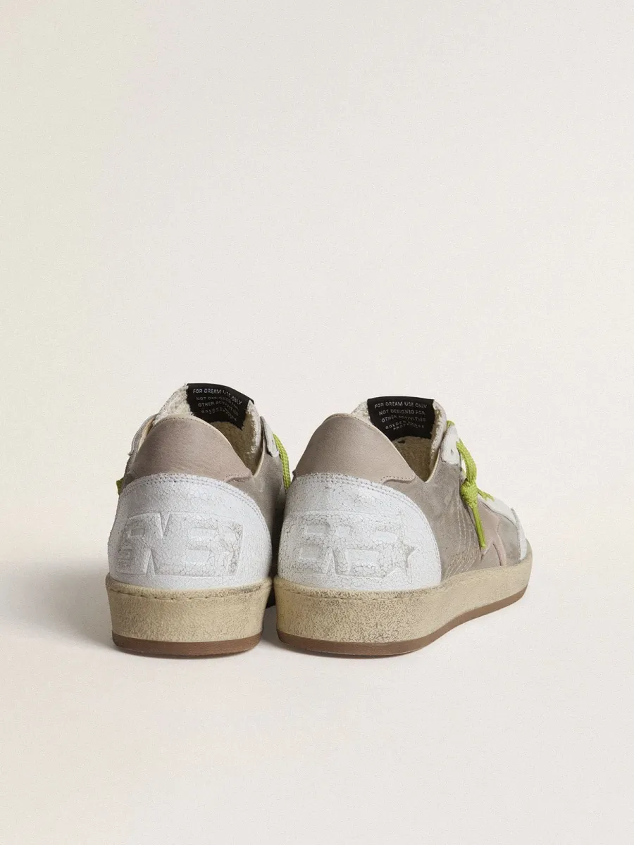 Ball Star Uomo in suede grigio con stella in suede rosa antico e talloncino in pelle beige