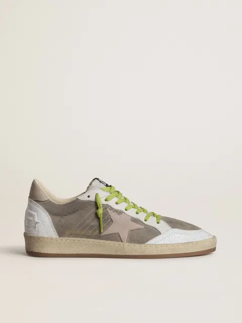Ball Star Uomo in suede grigio con stella in suede rosa antico e talloncino in pelle beige