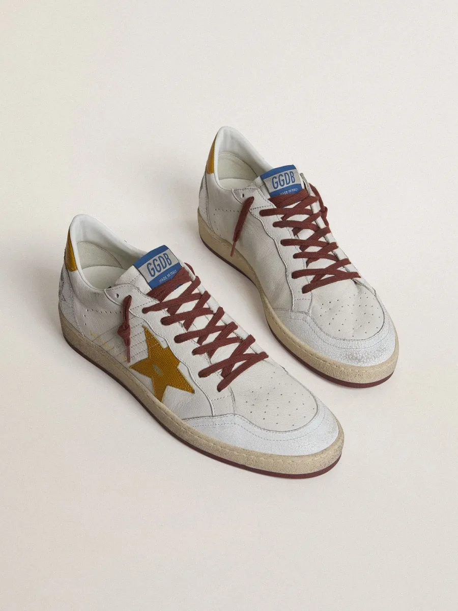 Ball Star Uomo in nappa bianca con stella e talloncino in pelle gialla con motivo animalier