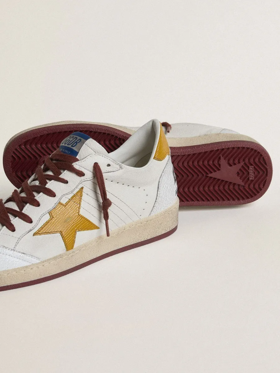 Ball Star Uomo in nappa bianca con stella e talloncino in pelle gialla con motivo animalier