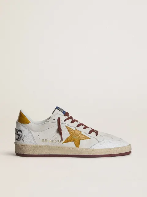 Ball Star Uomo in nappa bianca con stella e talloncino in pelle gialla con motivo animalier