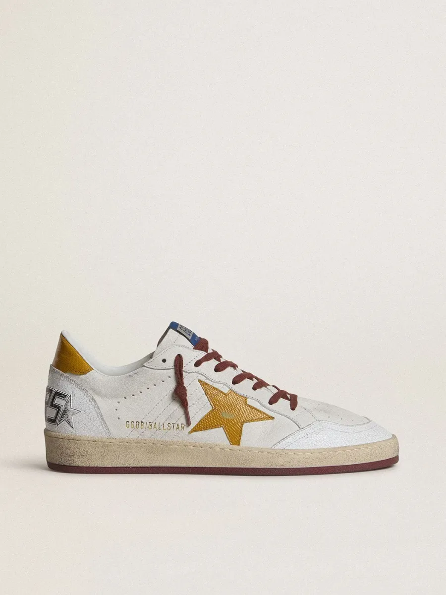 Ball Star Uomo in nappa bianca con stella e talloncino in pelle gialla con motivo animalier