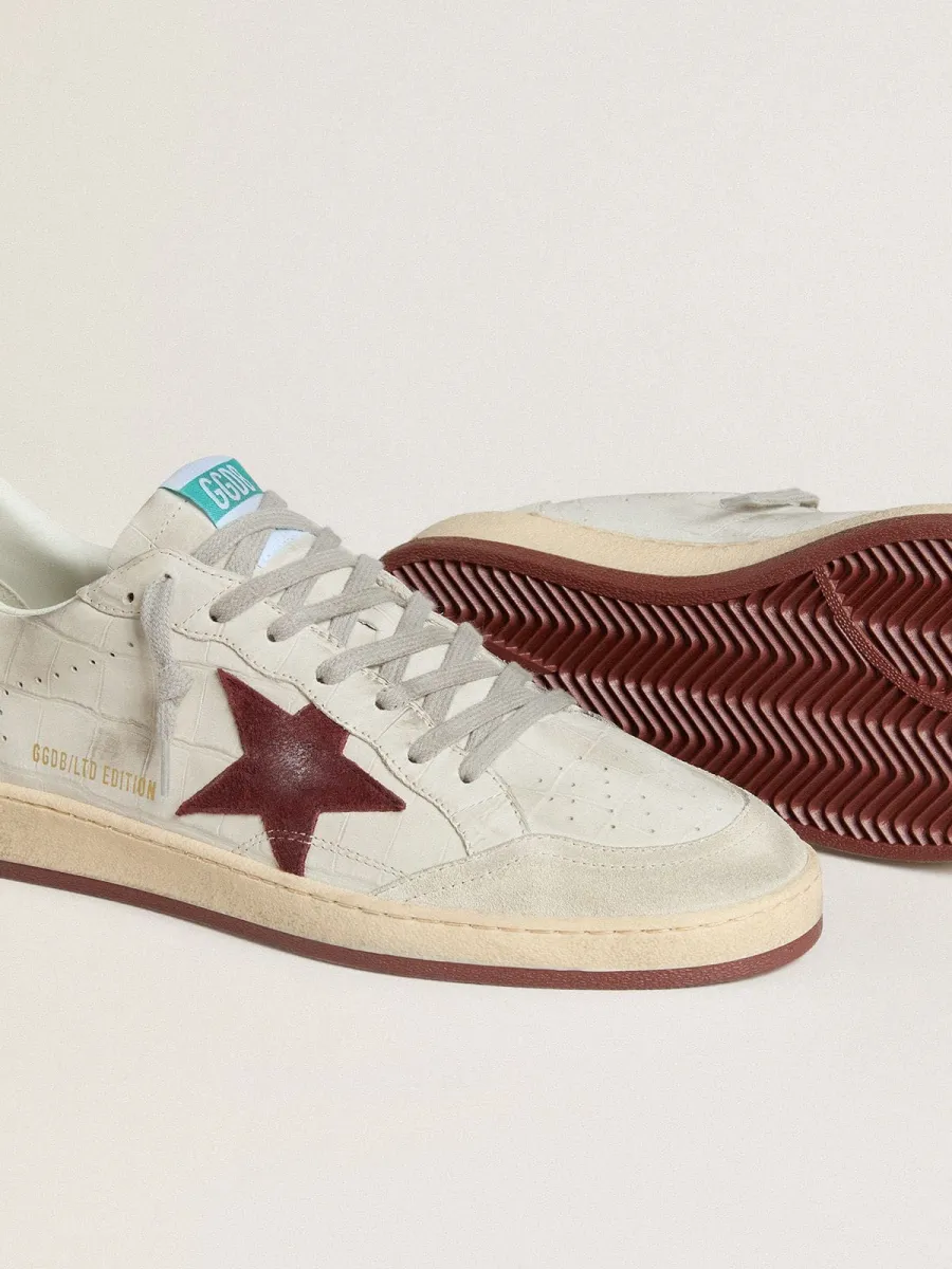 Ball Star Uomo in pelle nabuk stampa cocco con stella in suede bordeaux
