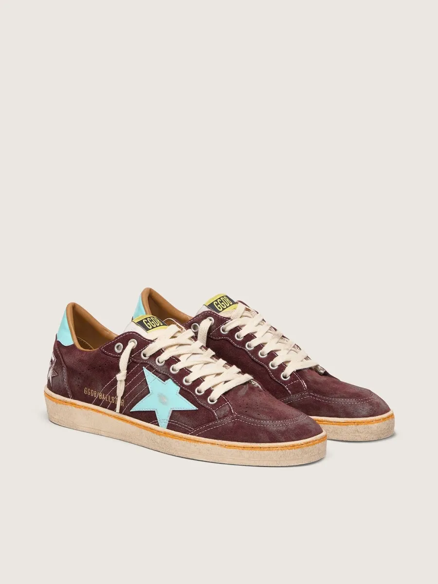 Ball Star Uomo in suede color rosso scuro con stella e talloncino azzurri